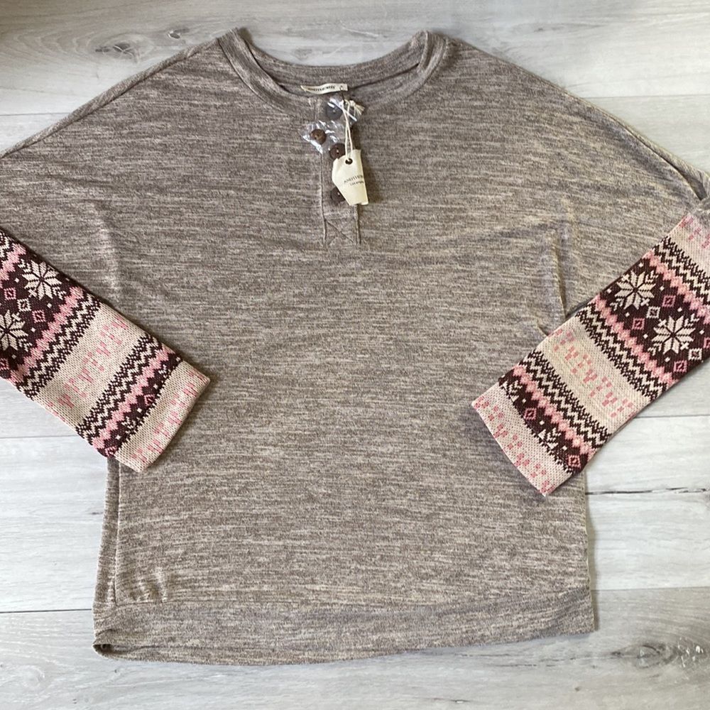 ANDTHEWHY 3 BUTTON DOWN SWEATER‎ BROWN M NWT